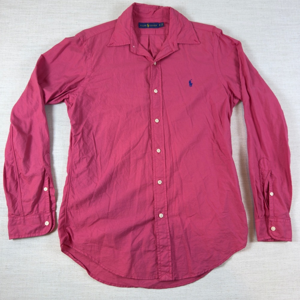 Ralph Lauren Mens Small Pink Long Sleeve Button Down Shirt Blue Pony Logo